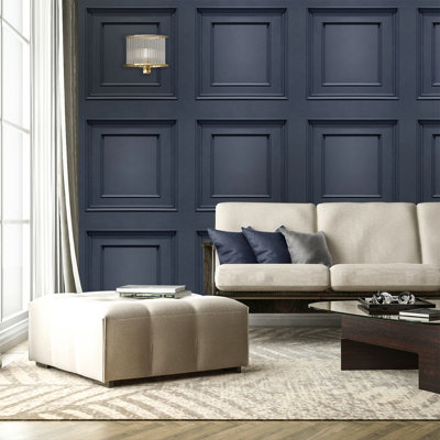 Belgravia Amara Panel Heavyweight Textured Vinyl Wallpaper Blue 7375 from B&Q
