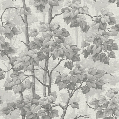 Belgravia Giorgio Tree Floral Heavyweight Textured Vinyl Wallpaper Soft Silver 8117 from B&Q
