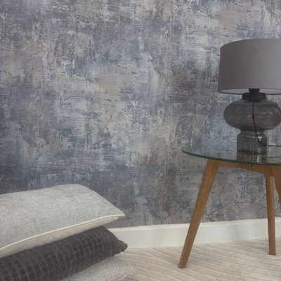 Belgravia Décor Plaster Blue Vinyl Wallpaper from B&Q