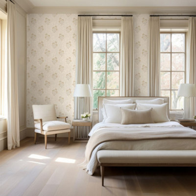 Belgravia Decor Carlotta Motif Wallpaper - Cream and Gold - Textured Embossed Woodblock Print - Image 4