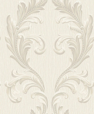 Belgravia Tiffany Scroll Heavyweight Textured Vinyl Wallpaper Cream 41324 from B&Q