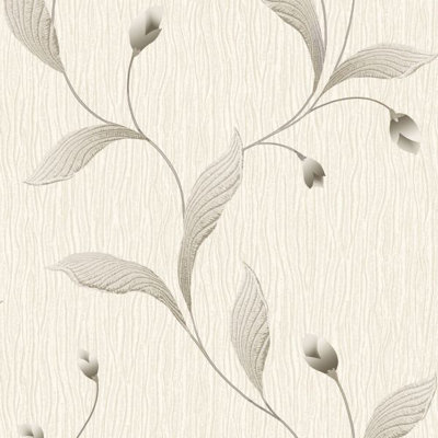 B&Q - Tiffany Floral Trail Textured Heavyweight Vinyl Wallpaper Charcoal  41338