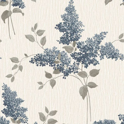 B&Q - Tiffany Fiore Textured Heavyweight Vinyl Wallpaper Navy  41339