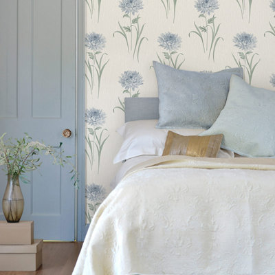 Belgravia Tiffany Bella Blue Floral Wallpaper from B&Q