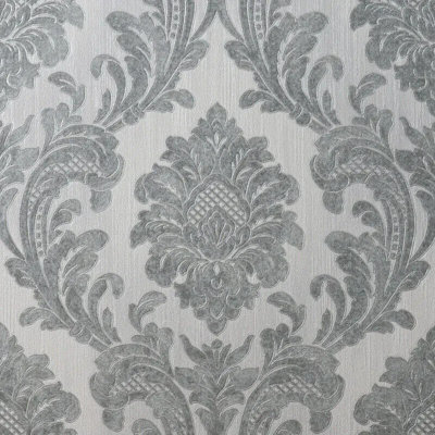 Fine Décor Silver/Grey Crown Vymura Milano Damask Textured Glitter Wallpaper M95585