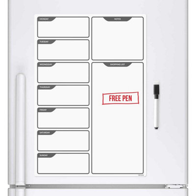 CKB LTD Black And White Fridge Planner Magnetic Whiteboard With Marker A3 Week Daily Planner from B&Q