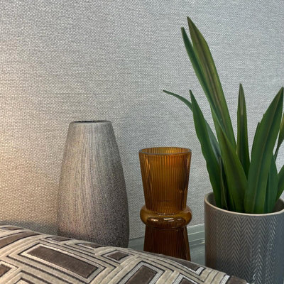 Belgravia Décor Palm Silver Weave Textured Wallpaper from B&Q