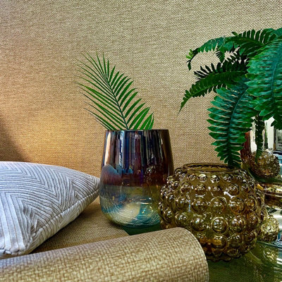 Belgravia Gold Décor Palm Weave Textured Wallpaper B&Q