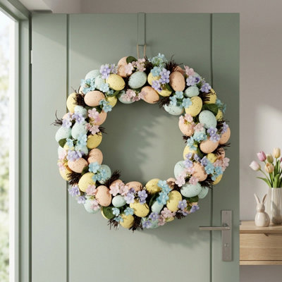 Garden Greatness Easter Egg Wreath With Pastel Spring Flowers () Door Accent from B&Q