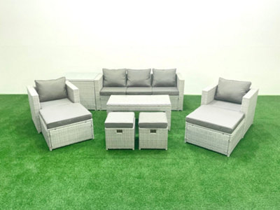 B&Q -  Outdoor Rattan Garden Furniture Set Grey Cushions Luxury 9 Seater 2 Chairs And Coffee Table For Conservatory,patio