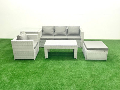 B&Q -  Outdoor Rattan Garden Furniture Set Grey Cushions Luxury 5 Seater Side Table And Coffee Table For Conservatory,patio