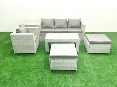 Fimous Outdoor Rattan Garden Furniture Set Cushions 6 Seater 2 Big Stools And Coffee Table,Side Table Grey