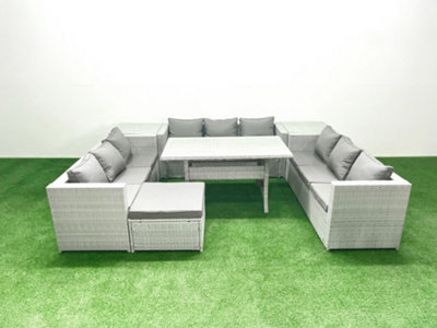 Fimous Rattan Garden Outdoor Furniture Set 10 Seater Garden Sofa Rectangulr Dining Table Set Big Stool 2 Side Tables from B&Q