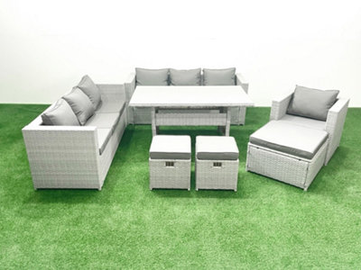 Fimous 7 Pieces Outdoor Rattan Sofa Set Cushions Patio Garden Furniture Sets Armchair Dining Table 3 Stools