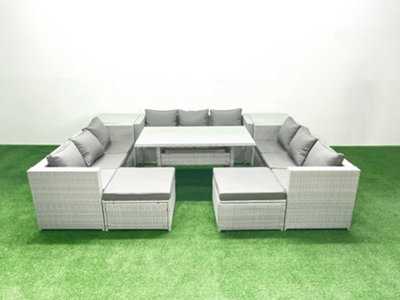 Fimous Rattan Garden Outdoor Furniture Set 11 Seater Garden Sofa Rectangulr Dining Table Set 2 Big Stools 2 Side Tables