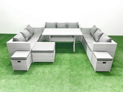 Fimous Rattan Garden Outdoor Furniture Set 12 Seater Garden Sofa Rectangulr Dining Table Set 3 Stools Light Grey from B&Q