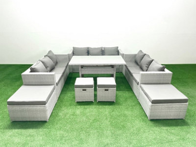 Fimous Rattan Garden Furniture Dining Set 13 Seater Lounge Sofa Dining Table Set 4 Stools Light Grey from B&Q