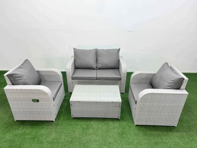 Fimous Light Grey Pe Wicker Rattan Garden Furniture Set Sofa Set Reclining Adjustable Chair Rectangular Coffee Table 4 Seater from B&Q