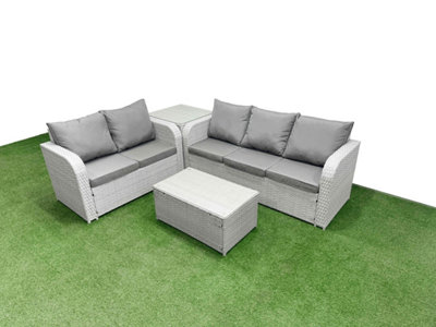 Fimous 5 Seater Pe Rattan Wicker Garden Furniture Set Rectangular Coffee Table 3 Seater Sofa Love Sofa Side Table