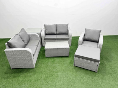 Fimous High Back Poly Rattan Garden Furniture Set Reclining Chair Loveseat Sofa Coffee Table Indoor Outdoor Set Side Table