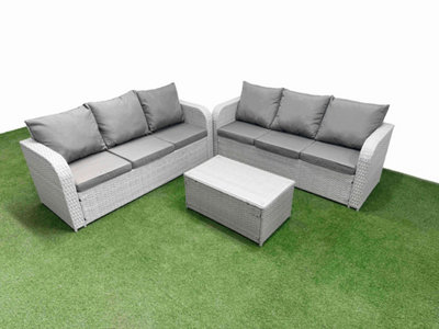 Fimous 6 Seater Wicker Rattan Furniture Sofa Sets Rectangular Coffee Table High Back Lounge Sofa Light Grey from B&Q
