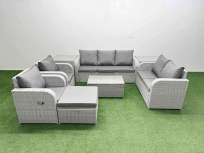 Fimous Pe Rattan Garden Furniture Set Adjustable Chair Sofa 2 Seater Sofa Lounge Set Oblong Coffee Table Big Stool 2 Side Table from B&Q