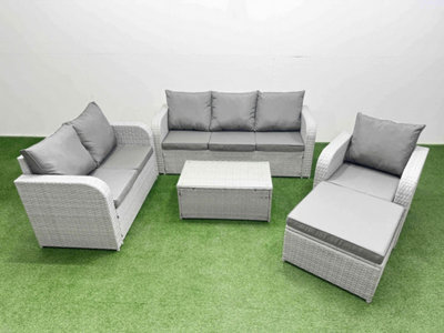 Fimous Pe Wicker 7 Seater Outdoor Rattan Furniture Sofa Sets Rectangular Coffee Table Reclining Chair Big Footstool
