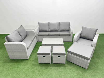 Fimous Pe Wicker 9 Seater Outdoor Rattan Furniture Sofa Sets Rectangular Coffee Table Reclining Chair Stool Side Table