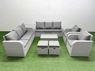 B&Q -  Pe Rattan High Back Lounge Sofa Set Coffee Table & Chairs Set 3 Seater Sofa Reclining Chair Stools Side Table