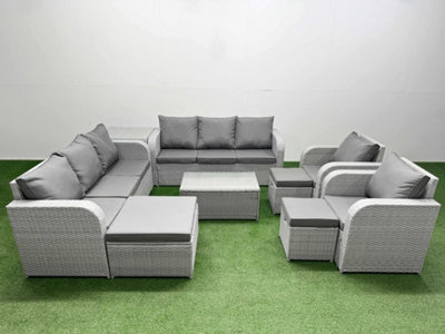 B&Q -  Pe Rattan High Back Lounge Sofa Set Coffee Table & Chairs Set 3 Seater Sofa Reclining Chair 3 Stools Side Table