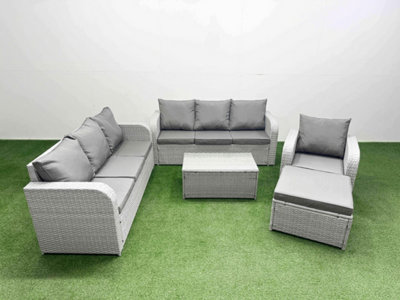 Fimous 8 Seater Poly Rattan Outdoor Garden Furniture Sofa Set 3 Seater Sofa Big Footstool