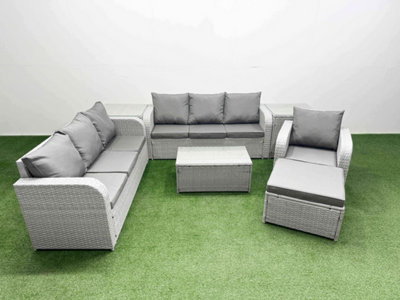 Fimous 8 Seater Poly Rattan Outdoor Garden Furniture Sofa Set 3 Seater Sofa Big Footstool 2 Side Table