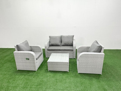 B&Q -  Light Grey Pe Wicker Rattan Garden Furniture Set Sofa Set Reclining Adjustable Chair Square Coffee Table 4 Seater