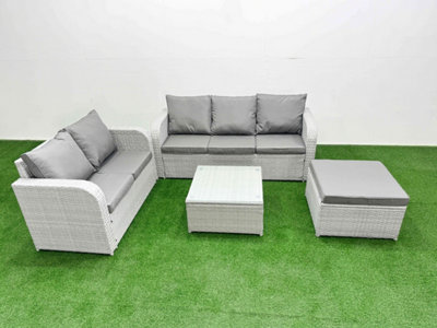 Fimous 6 Seater Pe Rattan Wicker Garden Furniture Conservatory Sofa Set Square Coffee Table Big Footstool
