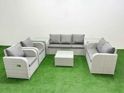 B&Q -  Pe Rattan Garden Furniture Set Adjustable Chair Double Love Seat 2 Seater Sofa Lounge Set Square Coffee Table 2 Side Table