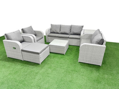 B&Q -  Pe Rattan Garden Furniture Set Adjustable Chair Double Love Seat Lounge Set Square Coffee Table Big Footstool Side Table