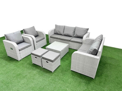 B&Q -  Pe Rattan Garden Furniture Set Adjustable Chair Sofa Double Love Seat 2 Seater Sofa Lounge Set Square Coffee Table 2 Stools