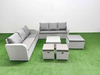 Fimous Outdoor Garden Furniture Sets 9 Seater Wicker Rattan Furniture Sofa Sets High Back Lounge Sofa 3 Stools Light Grey from B&Q