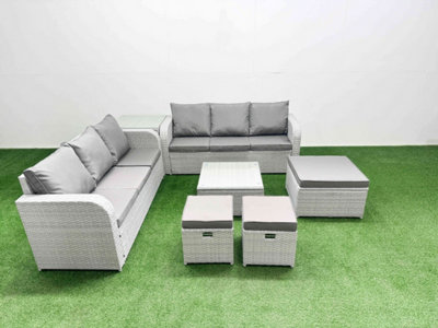 Fimous Outdoor Garden Furniture Sets 9 Seater Wicker Rattan Furniture Sofa Sets High Back Lounge Sofa 3 Stools Side Table from B&Q