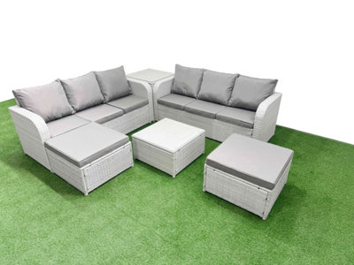 Fimous Outdoor Garden Furniture Sets Wicker Rattan Furniture Sofa Sets High Back Lounge Sofa 2 Big Footstool Side Table from B&Q