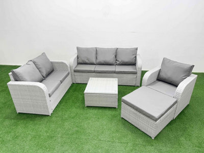 Fimous Pe Wicker 7 Seater Outdoor Rattan Furniture Sofa Sets Reclining Chair Loveseat Sofa 3 Seater Sofa Big Footstool