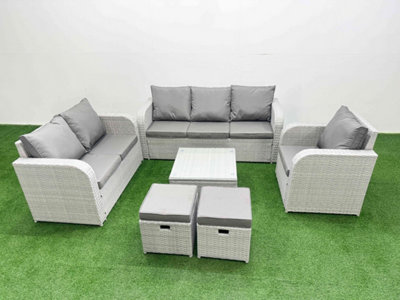 Fimous Pe Wicker 8 Seater Outdoor Rattan Furniture Sofa Sets Reclining Chair Loveseat Sofa 3 Seater Sofa Stool