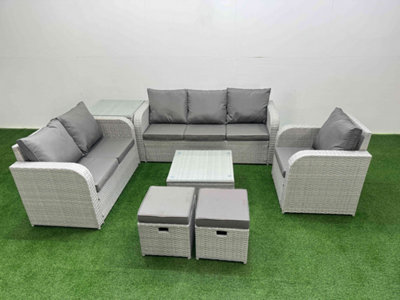 Fimous Pe Wicker 8 Seater Outdoor Rattan Furniture Sofa Sets Reclining Chair Loveseat Sofa 3 Seater Sofa Stool Side Table