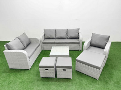 Fimous Pe Wicker 9 Seater Outdoor Rattan Furniture Sofa Sets Reclining Chair Loveseat Sofa 3 Seater Sofa Stool Light/Grey