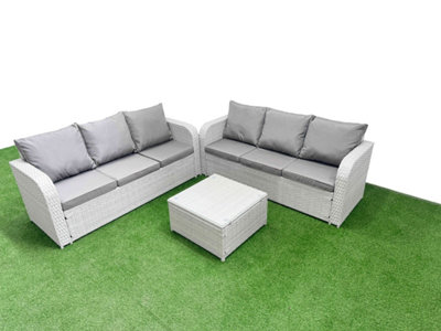 B&Q -  Outdoor Garden Furniture Sets 6 Seater Wicker Rattan Furniture Sofa Sets High Back Lounge Sofa Light Grey