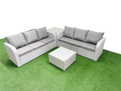B&Q -  Outdoor Garden Furniture Sets 6 Seater Wicker Rattan Furniture Sofa Sets High Back Lounge Sofa Side Table Light Grey