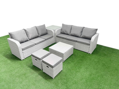 Fimous Outdoor Garden Furniture Sets 8 Seater Wicker Rattan Furniture Sofa Sets High Back Lounge Sofa Stools Side Table Light Grey from B&Q