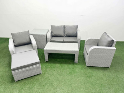 Fimous Light Grey Pe Wicker Rattan Garden Furniture Set Sofa Set Reclining Adjustable Chair 5 Seater Footstool Side Table from B&Q