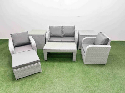 Fimous Light Grey Pe Wicker Rattan Garden Furniture Set Sofa Set Reclining Adjustable Chair 5 Seater Footstool 2 Side Table from B&Q