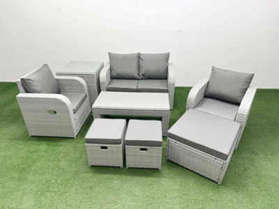 B&Q -  Light Grey Pe Wicker Rattan Garden Furniture Set Sofa Set Reclining Adjustable Chair 7 Seater 3 Stools Side Table